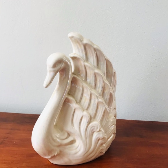 Vintage mid century modern iridescent ceramic swan cachepot vase - Picture 2 of 6